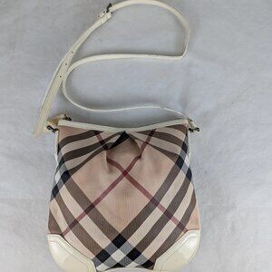 Authentic Burberry Nova Check Beige/White Patent Leather Messenger/Shoulder Bag